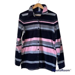 Denim&co striped fleece button down sweater shacket